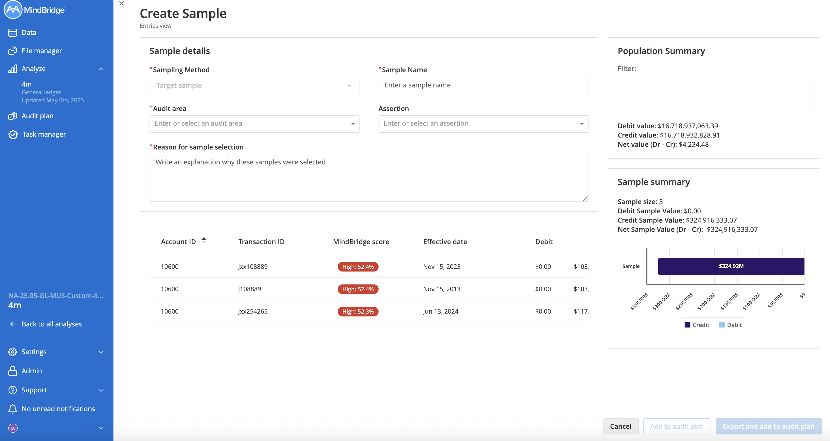This image shows the create samples page, with various required and optional feilds